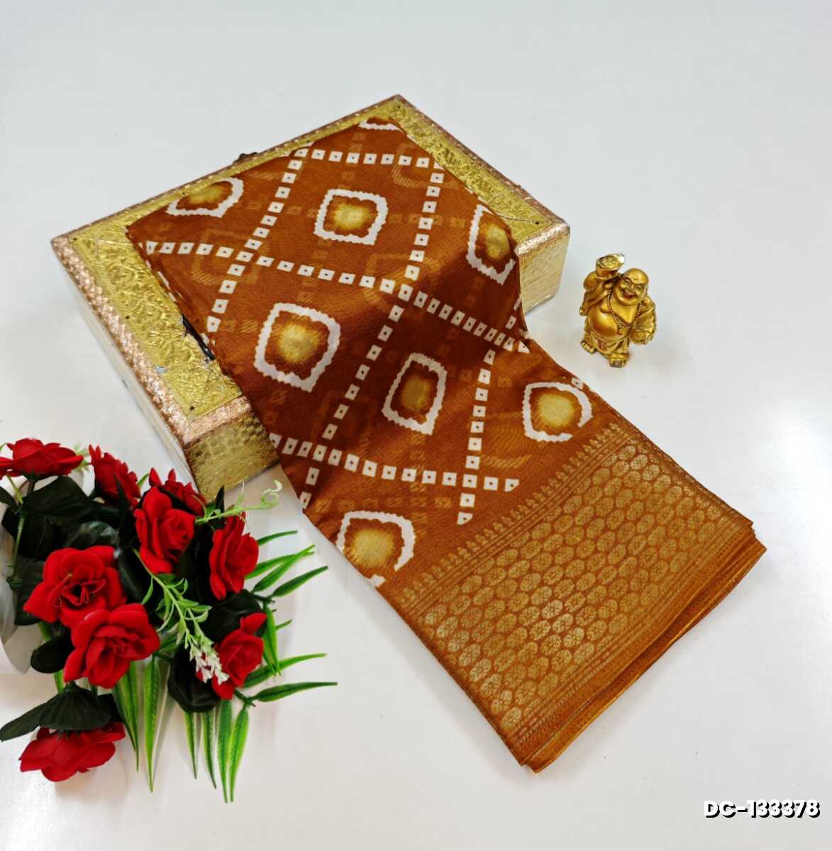 Ruby Pink Contrast Print Soft Cotton Saree with Silver & Copper Zari Border